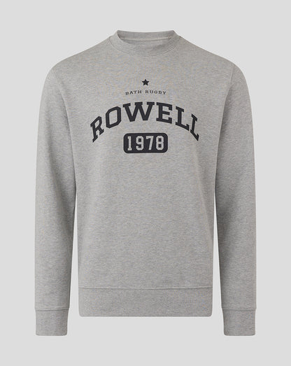 Heather grey Bath Rugby Rowell crew sweatshirt with large black ROWELL 1978 graphic