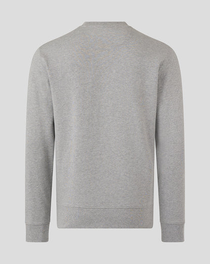 Back view of heather grey Rowell crew sweatshirt