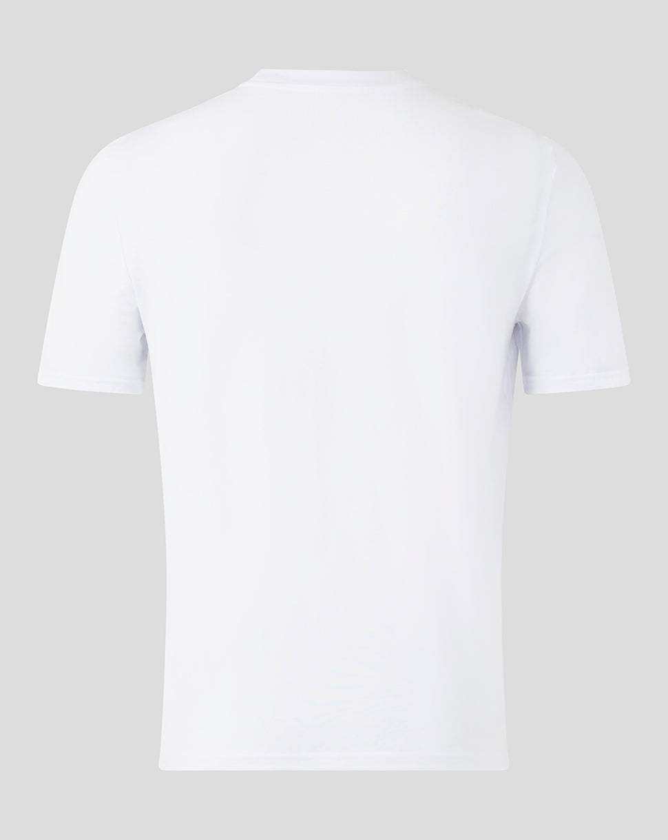 Back view of white Bath Rugby Van Graan tee with plain back