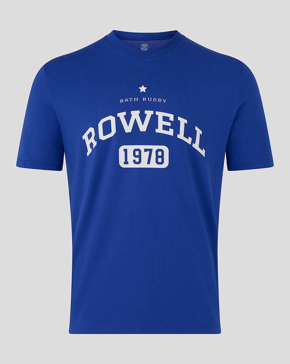 Worker blue Bath Rugby Rowell tee with bold white ROWELL 1978 graphic