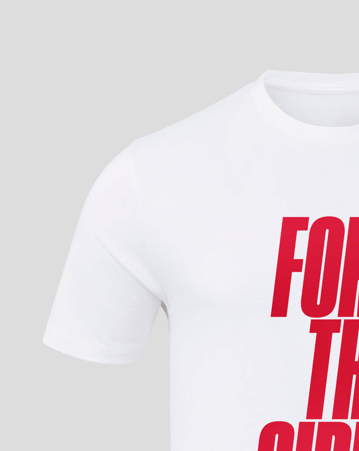 White England Rugby junior T shirt neckline close-up against a light gray background.