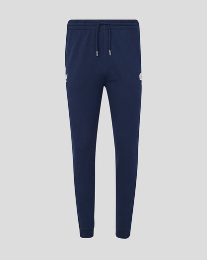 Navy blue jogger pants on a light gray background