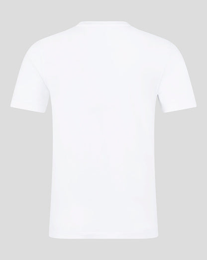 Back view of white Leicester Tigers varsity short sleeve T shirt with plain back