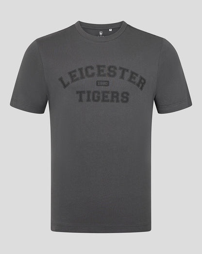 Charcoal Leicester Tigers unisex varsity T shirt with large front Tigers graphic
