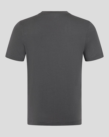 Back view of charcoal Leicester Tigers varsity T shirt with plain fabric