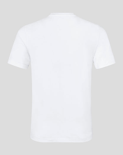 Back view of white Leicester Tigers varsity 1880 short sleeve T-shirt