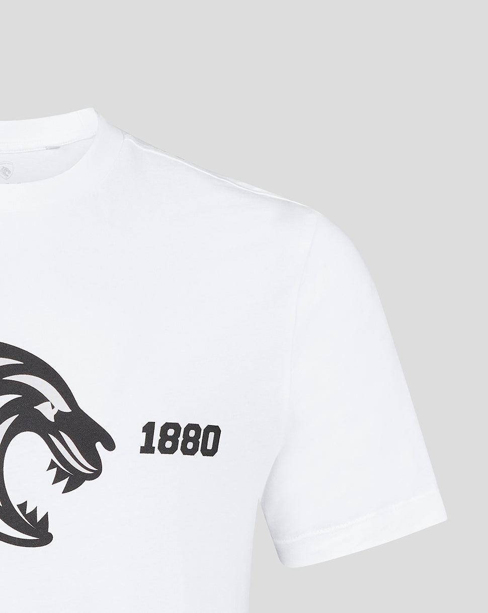 White short sleeve T-shirt featuring a bold tiger crest and EST 1880 on the chest