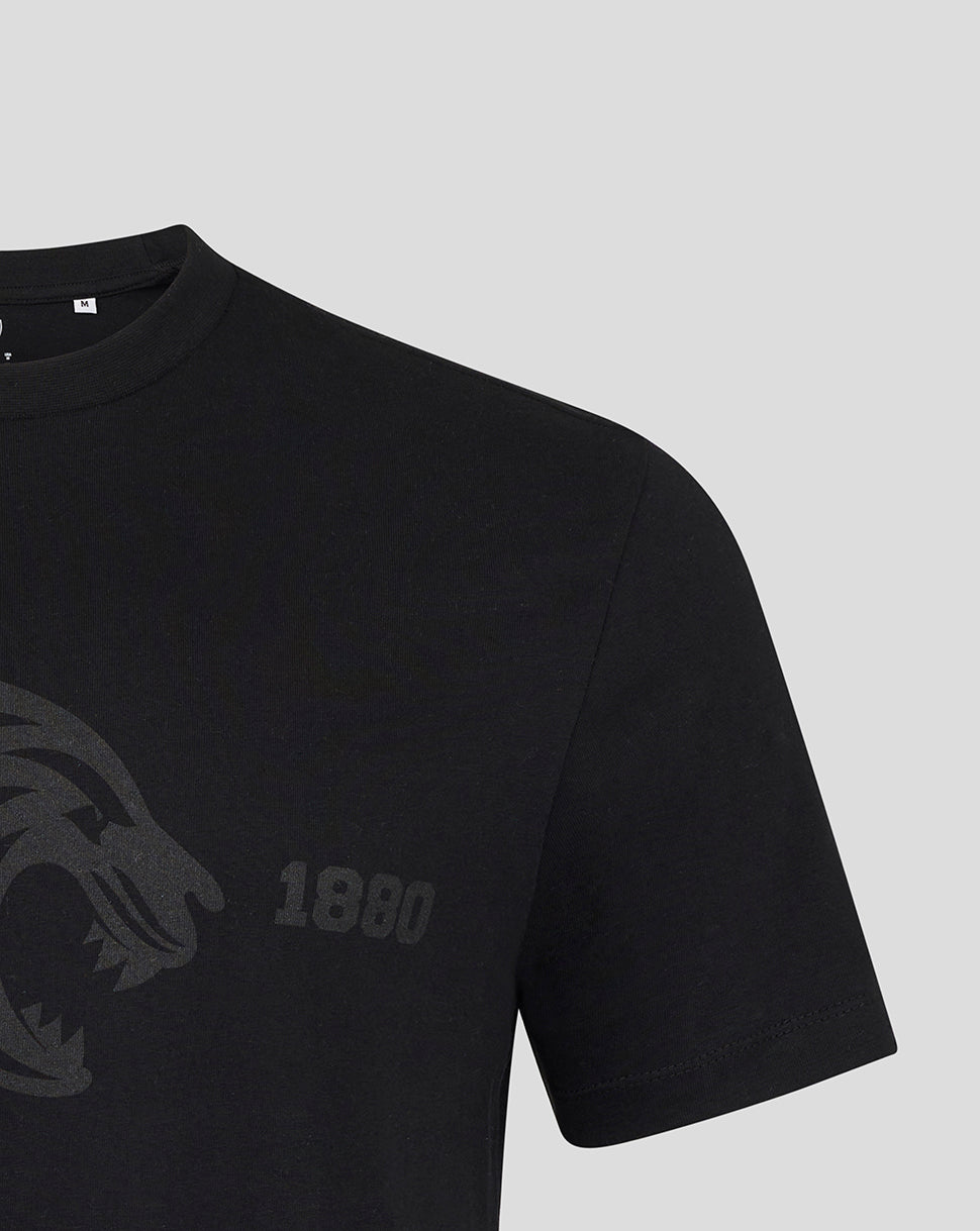 Black Leicester Tigers varsity 1880 short sleeve T-shirt with a subtle tiger head graphic