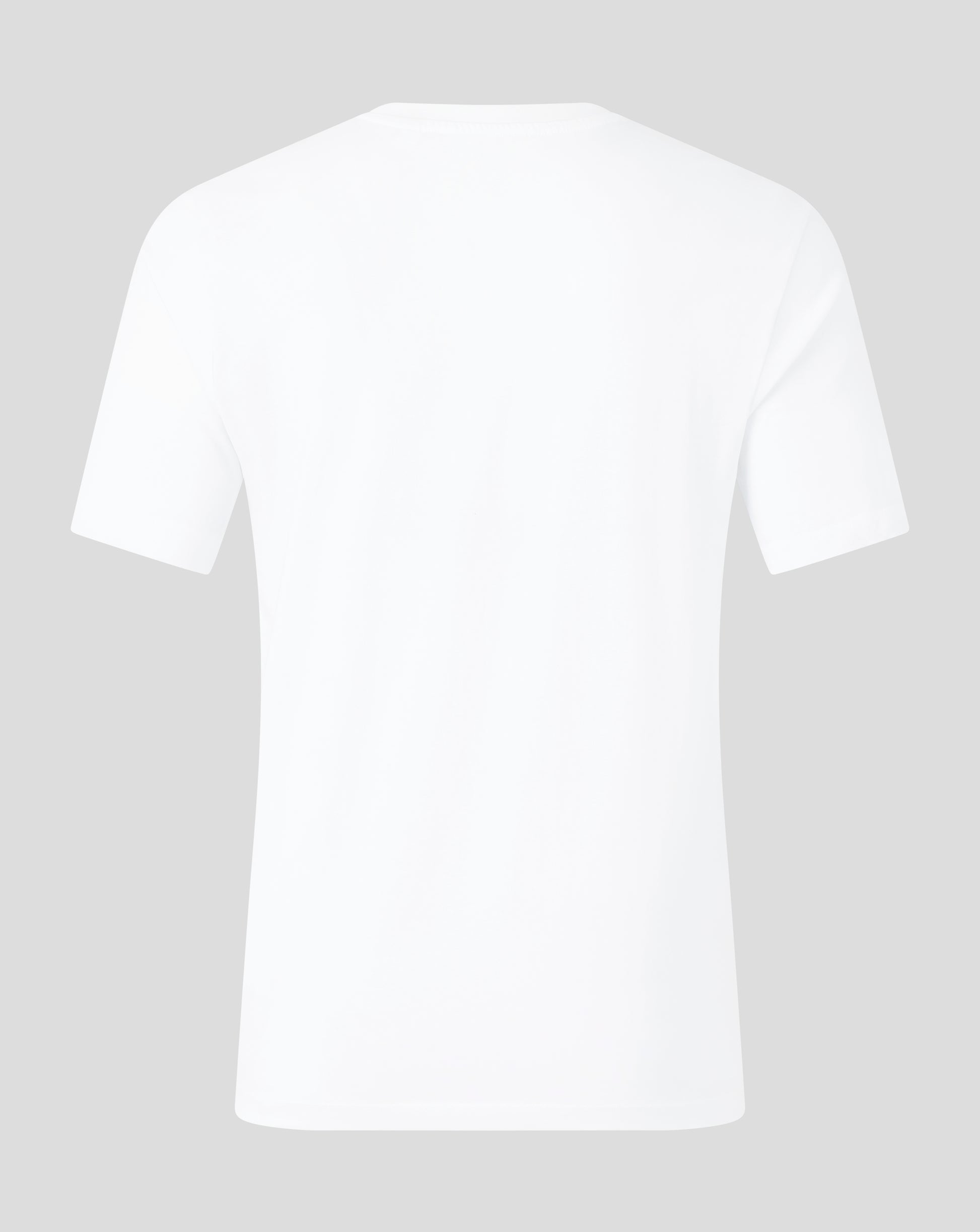 Back view of white England Cricket T shirt with plain neckline