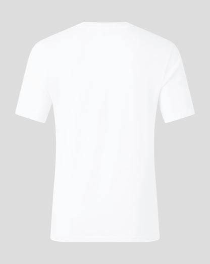 Back view of white England Cricket T shirt with plain neckline
