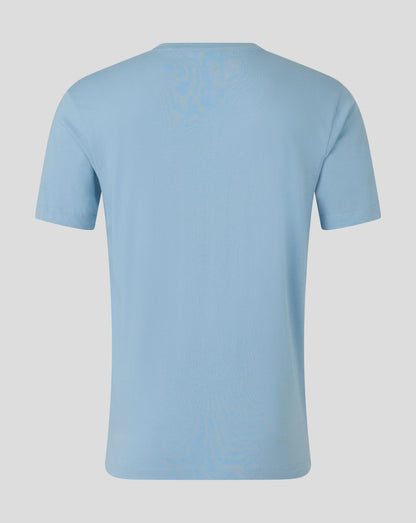 Light blue England Cricket T shirt back view with faint crest on upper back