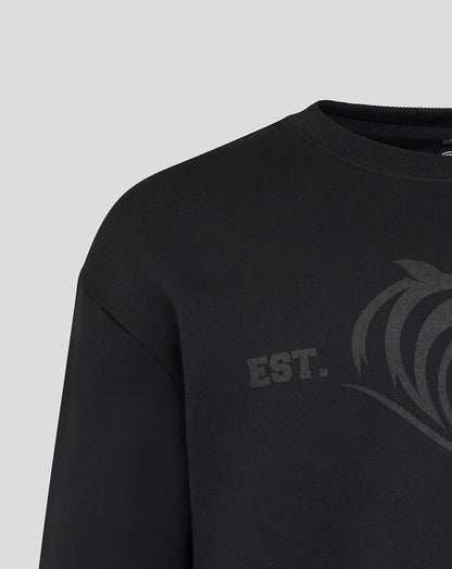 Chest close up of black sweatshirt showing EST 1880 graphic and tiger emblem