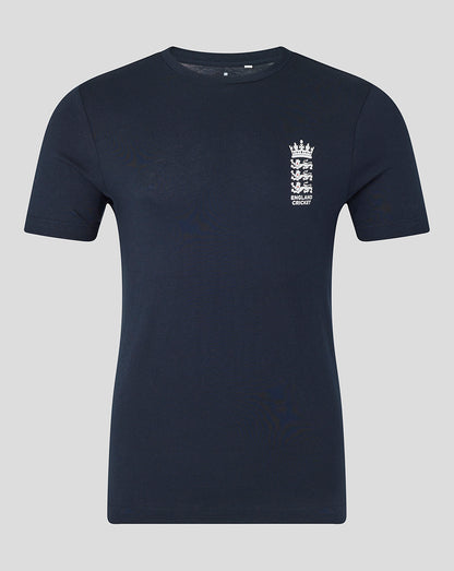 Unisex navy T shirt with England cricket crest on left chest