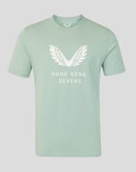 Front view of Aloe green Hong Kong Sevens Big Wings T-Shirt with a white wing graphic.