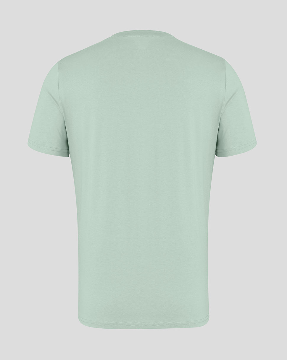 Back view of Aloe green Hong Kong Sevens Big Wings T-Shirt with a small white wing logo at the neckline.