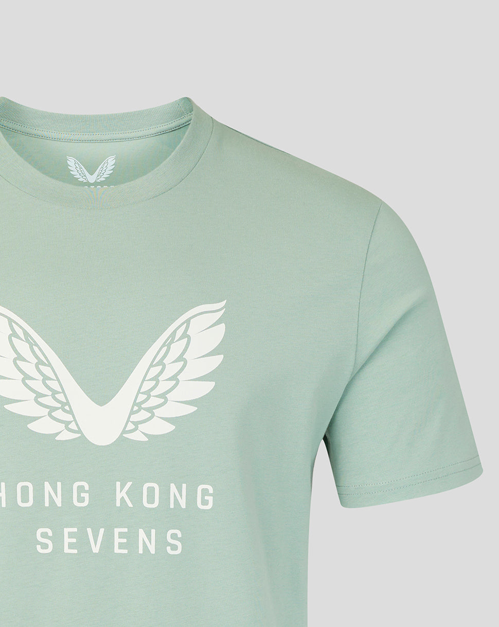Aloe green unisex T shirt with a large white wing emblem on the chest