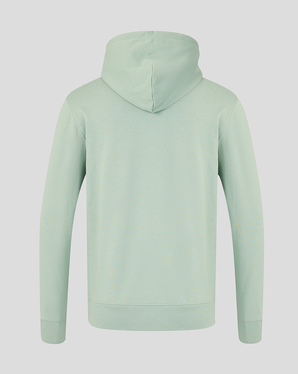 Back view of pastel green HK7s Big Wings Hoodie showing a plain back and hood