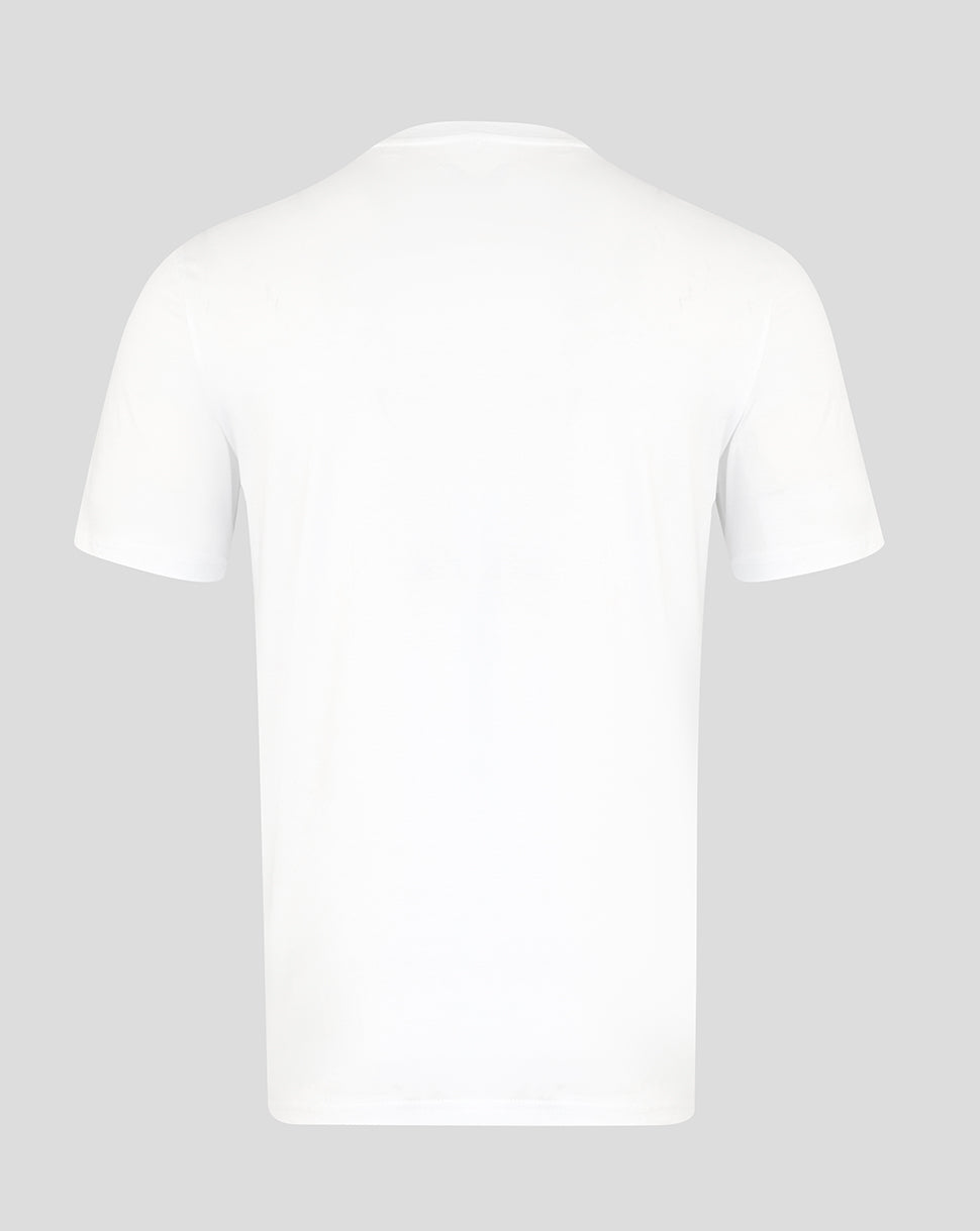 Back view of a plain white unisex T shirt