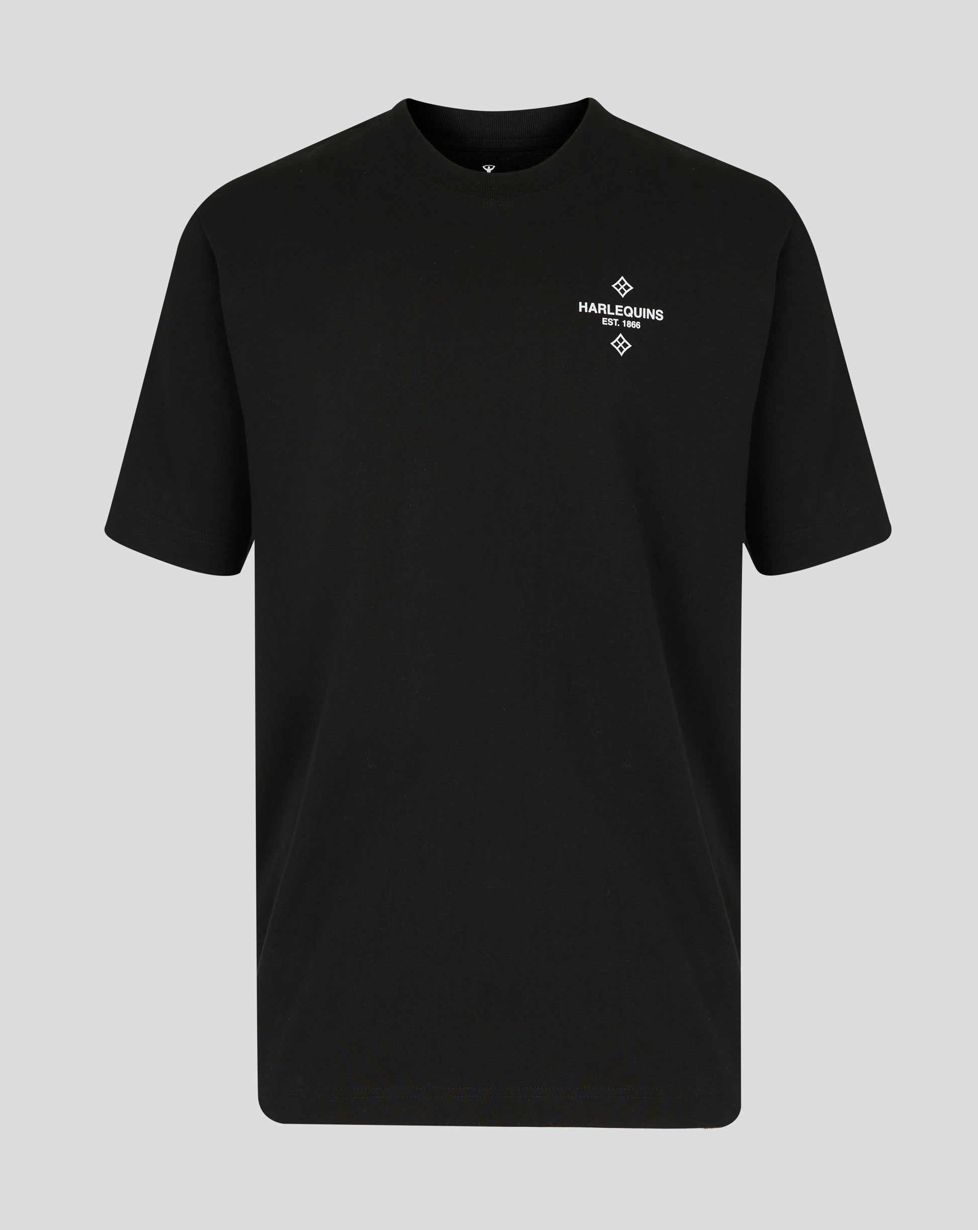 Black Harlequins Nunquam Dormio relaxed unisex T-shirt with small white logo on chest