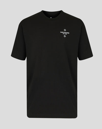 Black Harlequins Nunquam Dormio relaxed unisex T-shirt with small white logo on chest