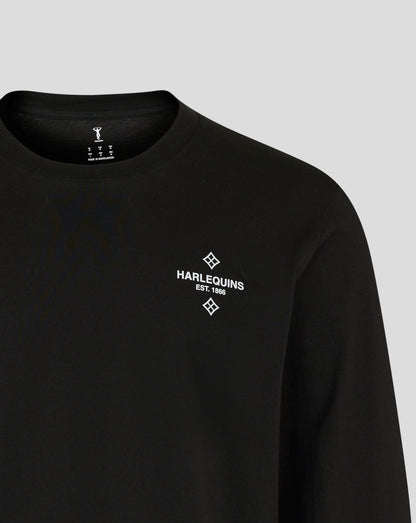 Harlequins Nunquam Dormio black long sleeve t shirt with white chest logo.