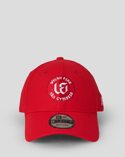 Red Welsh Fire New Era Diamond 9Forty cap featuring an embroidered crest and adjustable strap