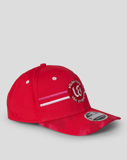 Red Welsh Fire 9Seventy cap with embroidered crest contrast pink and white stripes and a stretch-fit design
