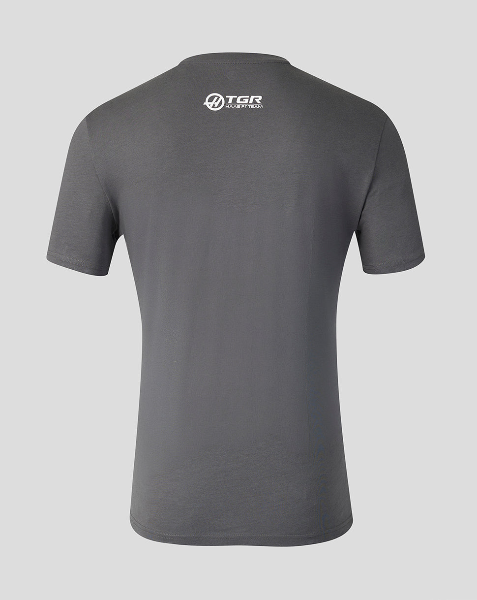 Back view of the gray Godzilla Haas T-Shirt with a small white TGR HAAS TEAM logo at the neckline.