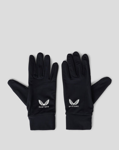 Pair of black performance gloves with folded cuffs touchscreen fingertips and reflective detail on the back