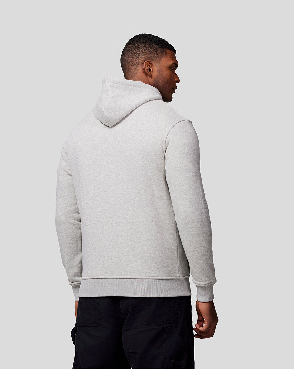 Back view of a light grey marl Oracle Red Bull Racing hoodie on a model