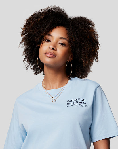 Front view of light blue Oracle Red Bull Racing Core Tee with left chest branding