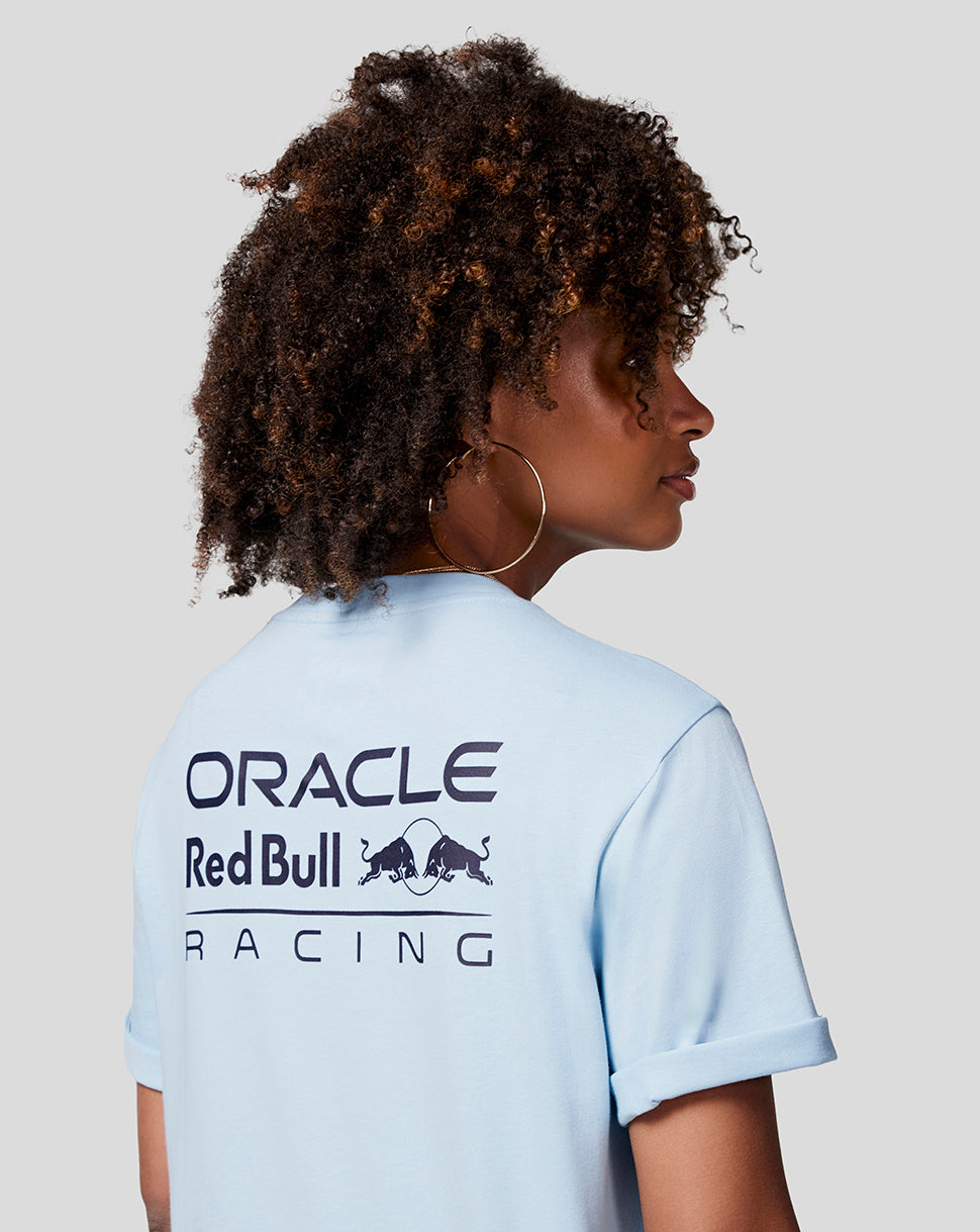 Back view of light blue Oracle Red Bull Racing Core Tee with large back branding