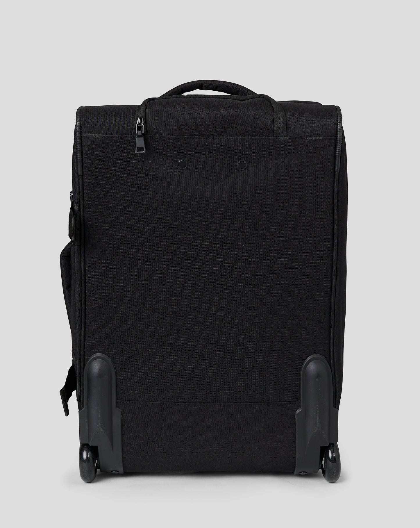 Small black wheelie bag with retractable handle front zip pocket and padded handles