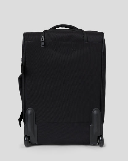 Small black wheelie bag with retractable handle front zip pocket and padded handles