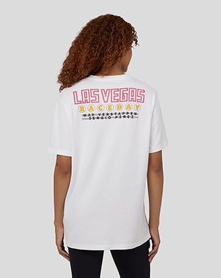 Back view of white Oracle Red Bull Racing T-shirt with Las Vegas graphic.
