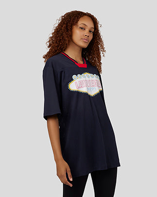 Oracle Red Bull Racing Unisex Vegas American Football Jersey in navy with red V-neck and Las Vegas graphic.