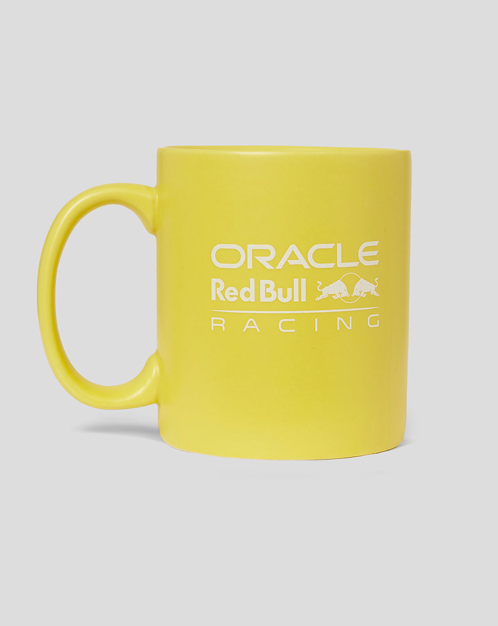Yellow mug with Oracle Red Bull Racing logo on the side