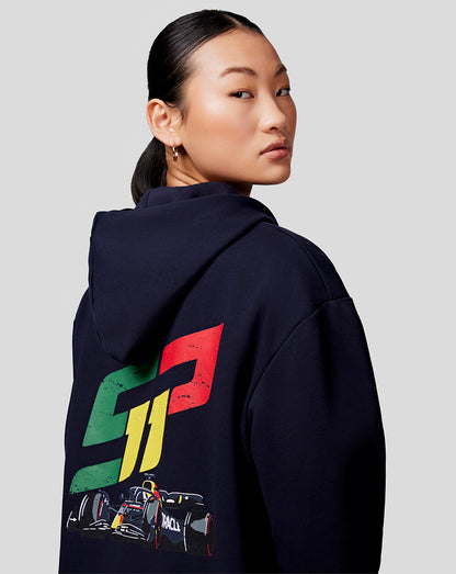 Night Sky Oracle Red Bull Racing Checo race car zip hoodie with a bold distressed SP11 graphic on the back.
