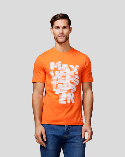 Male model wearing exotic orange Unisex Max Expression Tee with large white graphic on the chest