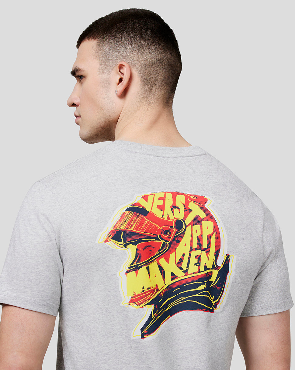 Back view of the grey marl Max Helmet Tee featuring a large bold helmet graphic.