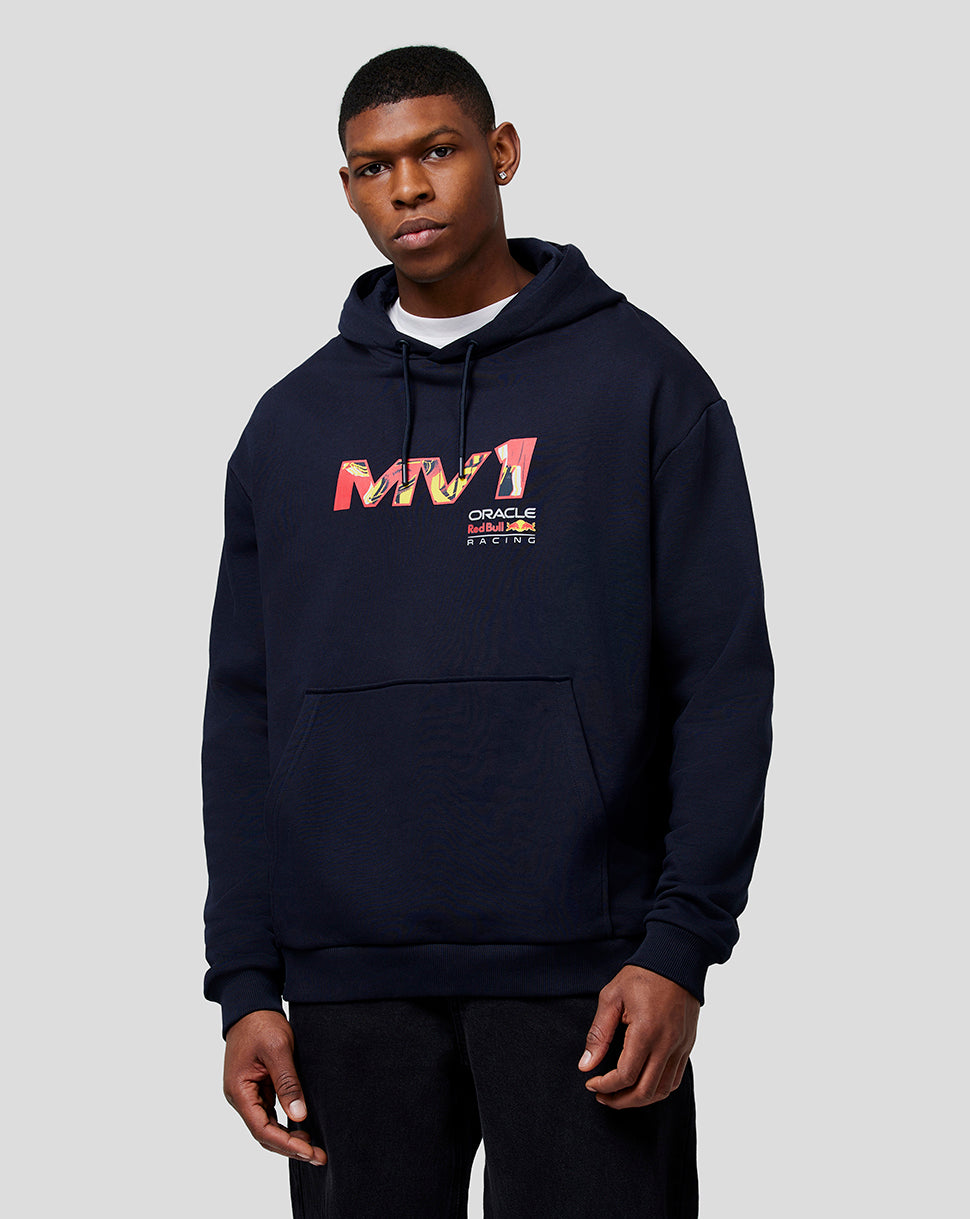 Navy Oracle Red Bull Racing Max Pop Art oversized hoodie with bold multicolor graphic on the front and back, drawstring hood and kangaroo pocket