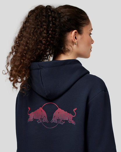 Back view of a navy hoodie with the Red Bull logo graphic on the back