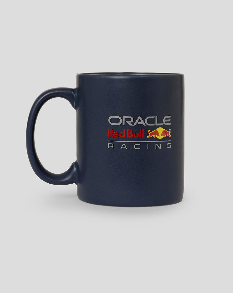 Navy ceramic mug with Oracle Red Bull Racing logo in silver and red.