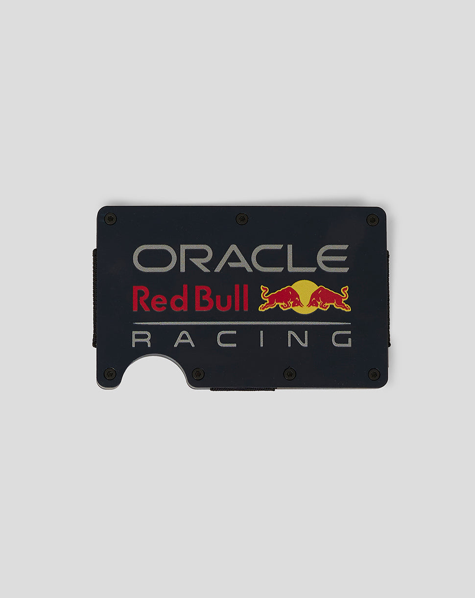Dark blue Oracle Red Bull Racing cardholder with branding and curved notch for cards