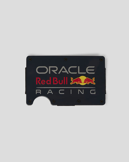 Dark blue Oracle Red Bull Racing cardholder with branding and curved notch for cards