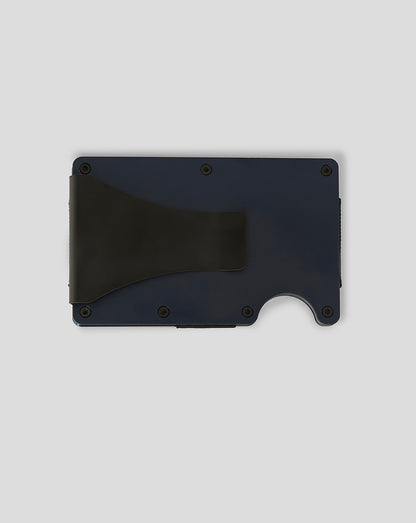 Oracle Red Bull Racing Night Sky cardholder in deep blue aluminum with a black curved pocket.