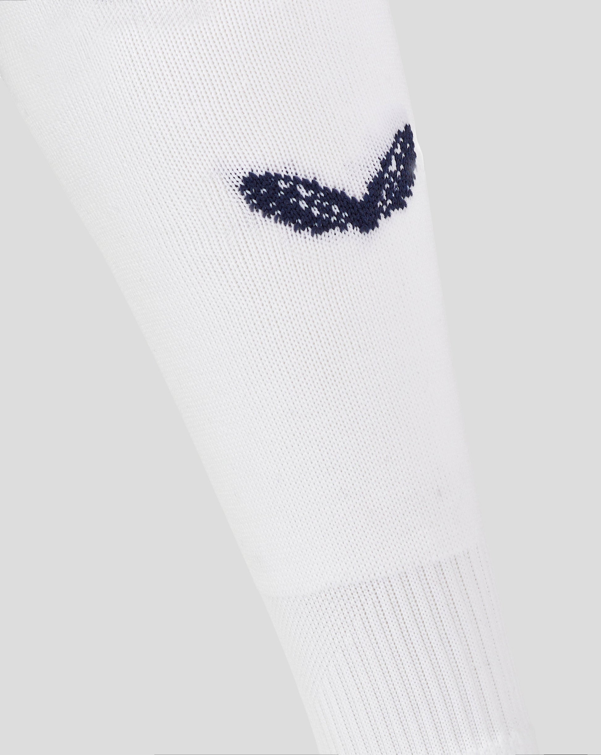 White Bath Rugby Away Sock close up showing navy Castore wing logo on the calf area