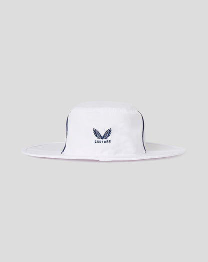 White Test Wide Brim England cricket hat with Castore logo and navy piping along the crown.