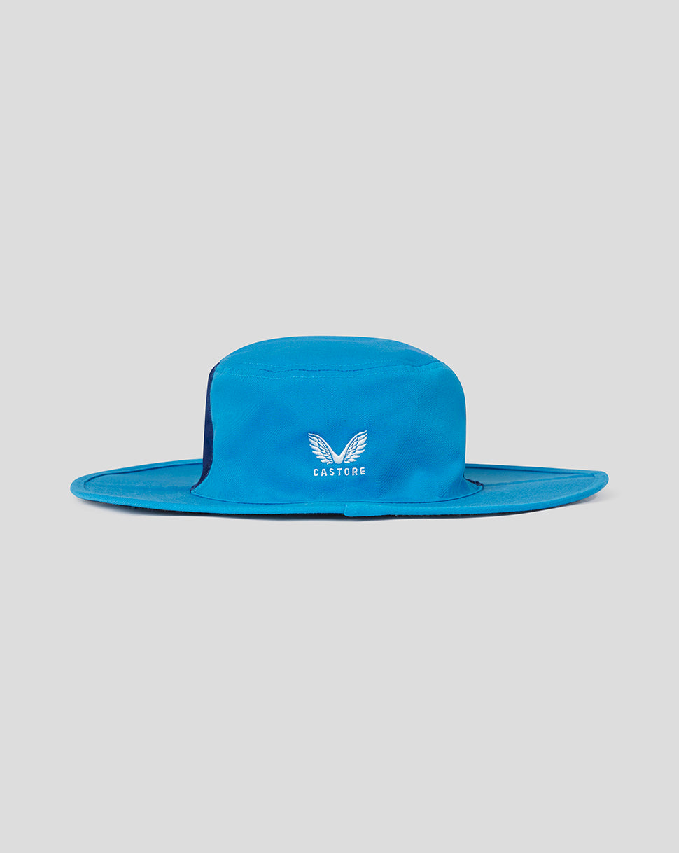 Bright blue England cricket wide brim hat featuring Castore logo on the crown and a wide brim