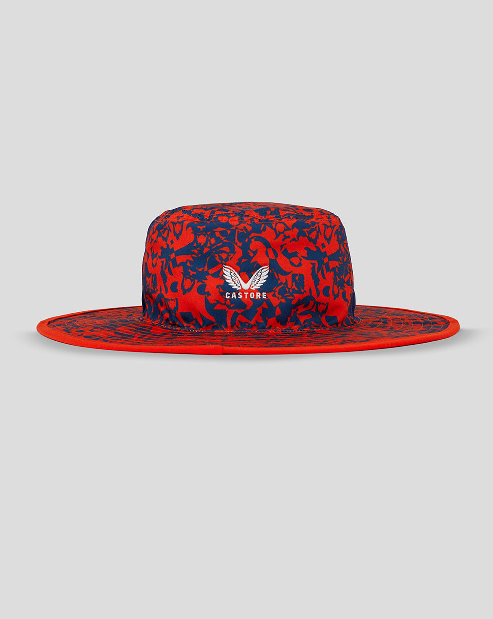 Fiery red navy reversible wide brim England cricket hat with three lions crest and Castore branding